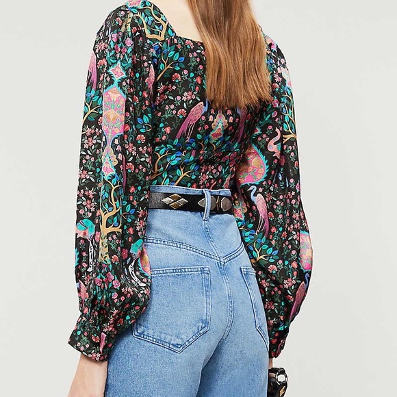 Sandro Paris Ivea Printed Square Neck Blouse Small 1 - Picture 2 of 8